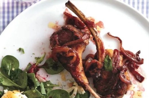Lamb Rib Chops with quick cherry pan sauce paired with our TRV Dinsfunctional Red