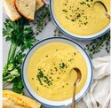 Yukon Gold potato leek soup paired with TRV 2018 Chardonnay
