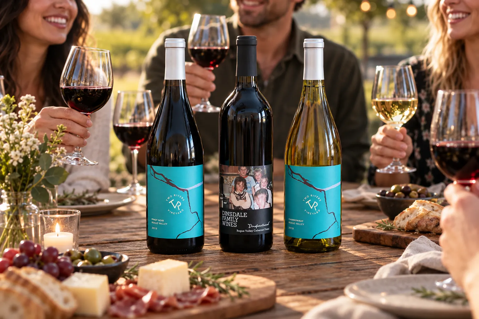 People enjoying Two Rivers wine