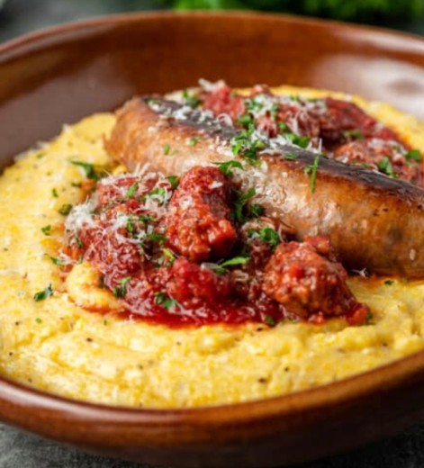Creamy Polenta with Italian Sausage Ragu